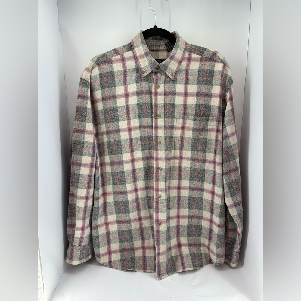 Grey and Red Plaid 100% Cotton Button Down Shirt